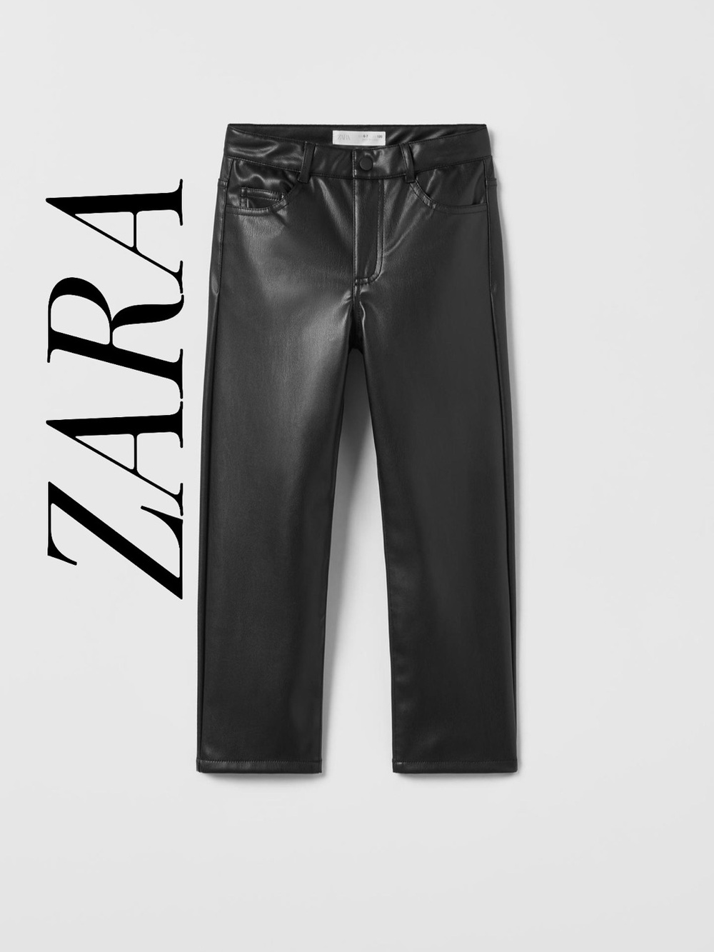 Zara Black Faux Leather Straight-Leg Pants